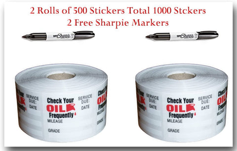 2 Rolsl of 500 Non-personalized Oil Change Stickers Total 1000 Stickers + 2 Free Sharpie Marker