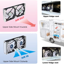 Titan- 12V/ 24V DC 120mm Multi-Function Rack Mounted Double Refrigerator Side Vent Fan with Speed Controller for RV, Motorhome, Caravan- TTC-SC09TZ(B)