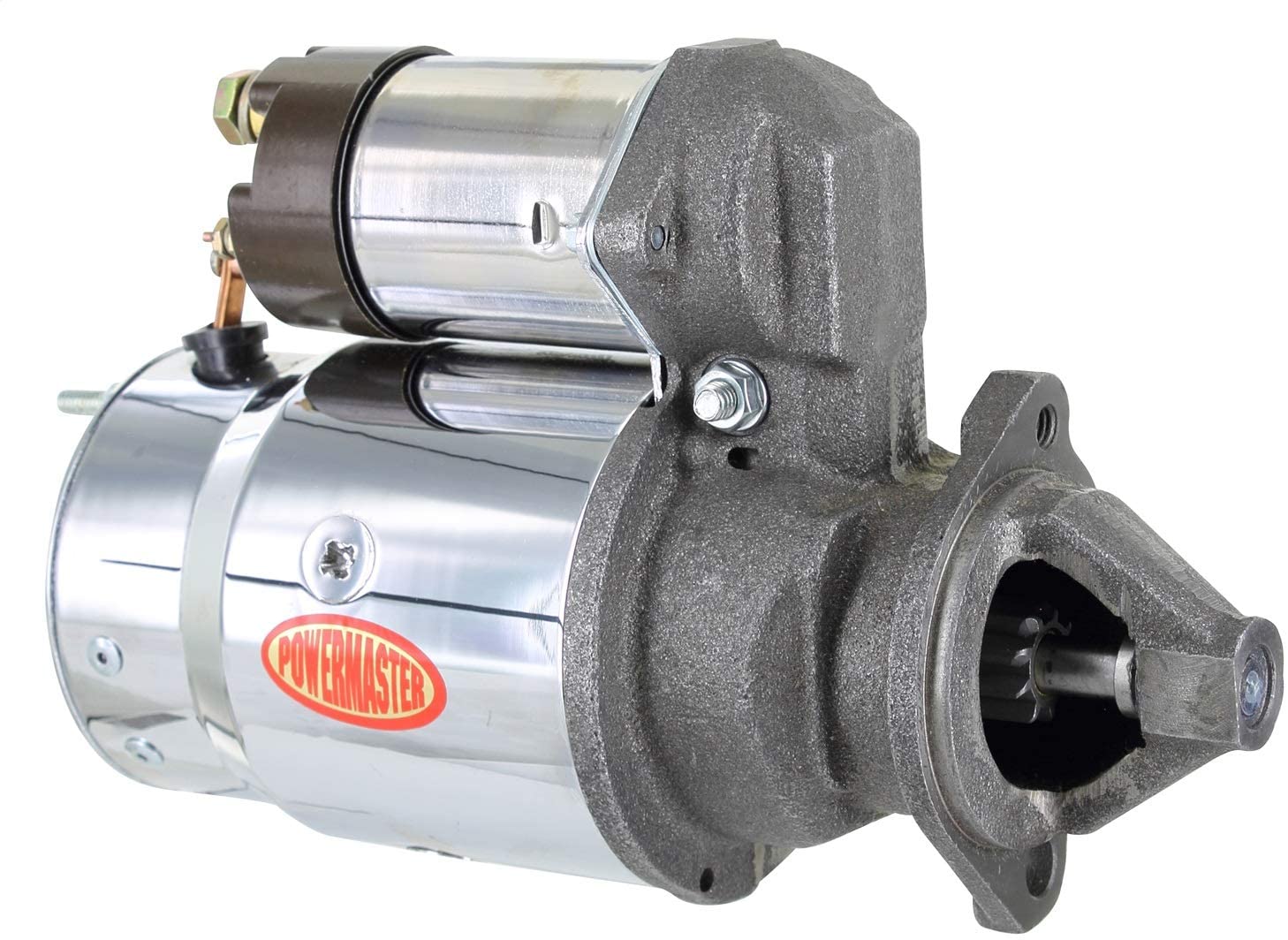 Powermaster 13635 Chrome Alternator (10MT Cast Iron DE Chevy 3 Bolt Bell Hag Mating 168T Flywheel)