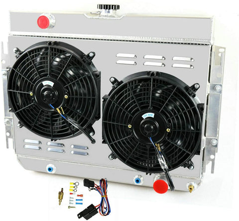 CoolingCare 3 Row Core Aluminum Radiator +Fan Shroud w/Thermostat for 1963-1968 Bel Air/Impala Multiple Chevrolet Models