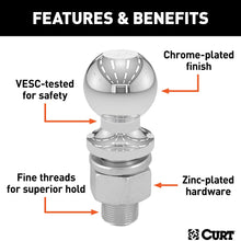 CURT 40007 Chrome Trailer Hitch Ball, 10,000 lbs, 2-5/16-Inch Diameter, 1 x 2-1/4-Inch Shank