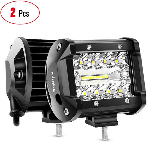Nilight 18021F-B 2PC 4Inch Triple Row Lights 60W Flood Spot Combo 6000LM Bar Driving Boat Led Off Road Trucks, 2 Years Warranty