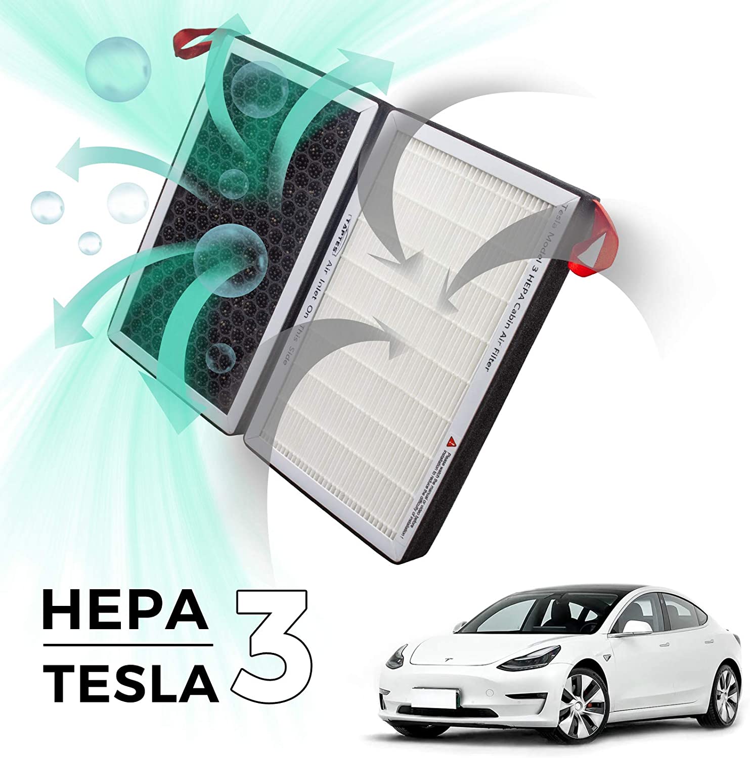 TAPTES Tesla Model 3 Air Filter HEPA Filter Replacement Activated Cabin Air Filter Model 3 Accessories 2021 2020 2019 2018 2017 /Model Y 2021 2020-Set of 2PCS