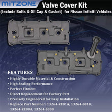 Valve Cover Set with Bolts & Oil Cap & Gaskets & Spark Plug Tube Seals & PCV Valve Compatible with 2004-2016 Nissan Armada NV2500 NV3500 Pathfinder Titan Infiniti QX56 Part# 13264-ZE01A 13264-ZE00A