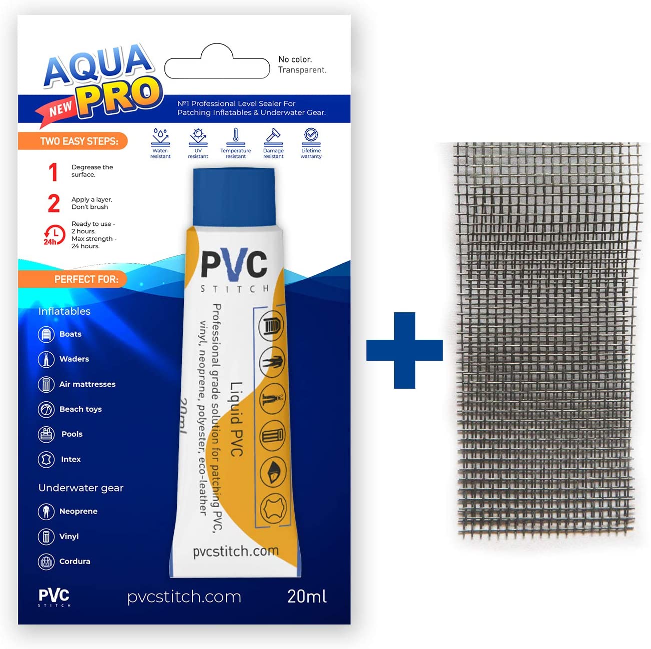 Aqua PRO Repair Kit for Inflatable & Underwater Gear | Waterproof Glue + Cord | #1 Sealant for Patching Boats, Waders, Pools, Air Mattresses, Neoprene, Vinyl, PVC. UV, Heat, Water Resistant Sealer