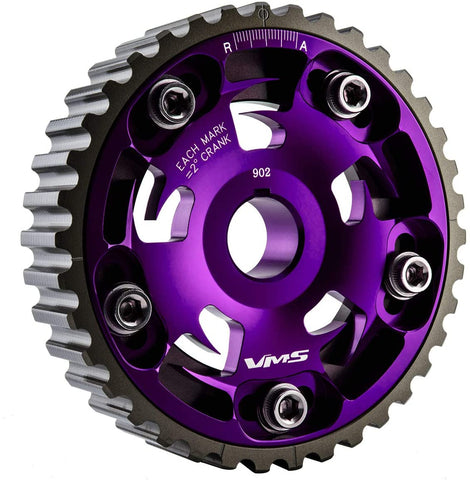 VMS RACING Adjustable Fang CAM GEAR in PURPLE Anodized Machined CNC Billet Aluminum Compatible with Honda Civic D15 D16 1.5L 1.6L SOHC 96-00 1996-2003