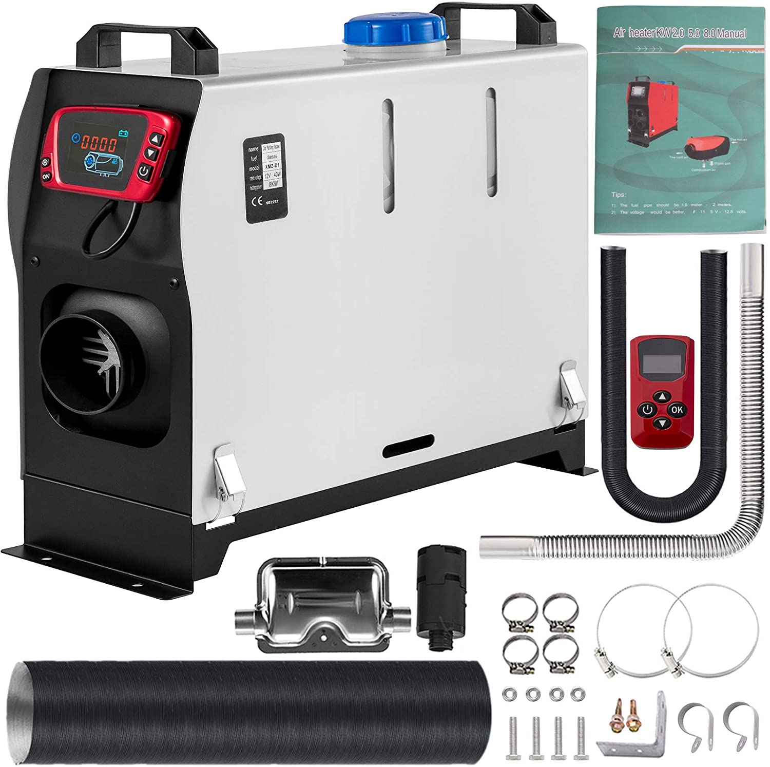 VEVOR Diesel Air Heater All In one, One Air Outlet, 8KW Diesel Heater 12V, Fast Heating, Diesel Parking Heater with Red LCD Switch, Remote Control For Car, RV Truck, Boat, Campervans and Caravans