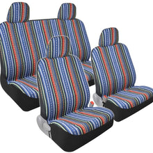 Saddle Blanket Car Seat Covers - Full Set 9pc Front & Rear Protection for Vehicle Van SUV Car - Auto Striped Heavy Duty Woven Material (Tribal Woven Blue) (Tribal Woven Blue)