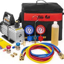 XtremepowerUS 3CFM 1/4HP Air Vacuum Pump HVAC R134a R12 R22 R410a A/C Refrigeration Kit AC Manifold Gauge R134 Can Tap Included Carrying Tote