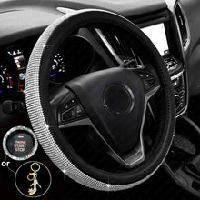 New Diamond Leather Steering Wheel Cover with Bling Bling Crystal Rhinestones, Universal Fit 15 Inch Anti-Slip Wheel Protector for Women Girls,Black