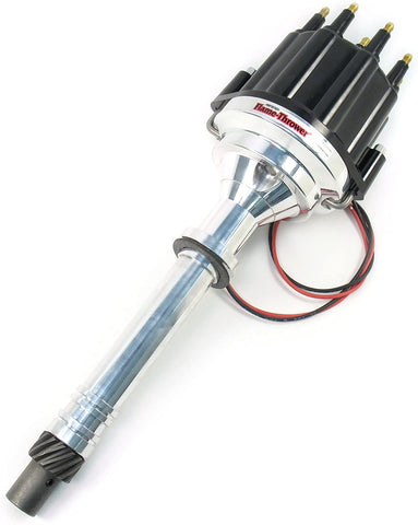 Pertronix D200810 Flame-Thrower Black Cap Male Plug and Play Black Cap Male Marine Billet Electronic Distributor with Ignitor II Technology with Black Cap Male for Chevrolet Small Block/Big Block