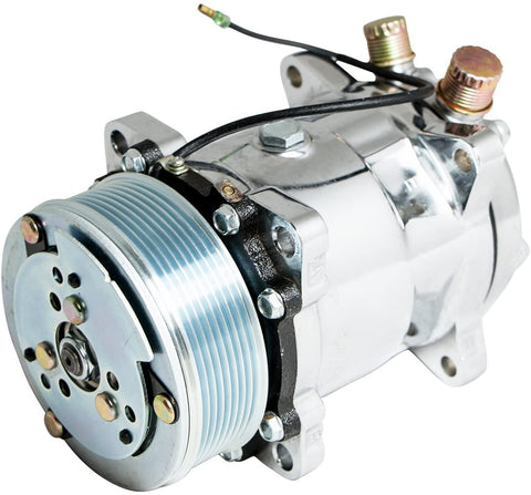 Top Street Performance HC5004C A/C Compressor with Silver Clutch (Chromed Serpentine-Belt Sanden 508 R134A Type)