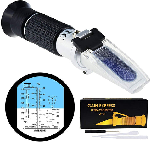 Kücheks 5-in-1 Automotive Battery Antifreeze Refractometer Afor Specific Gravity, Windshield Screenwash Fluid, Freezing Point Measurement Tester Meter Coolant Condition
