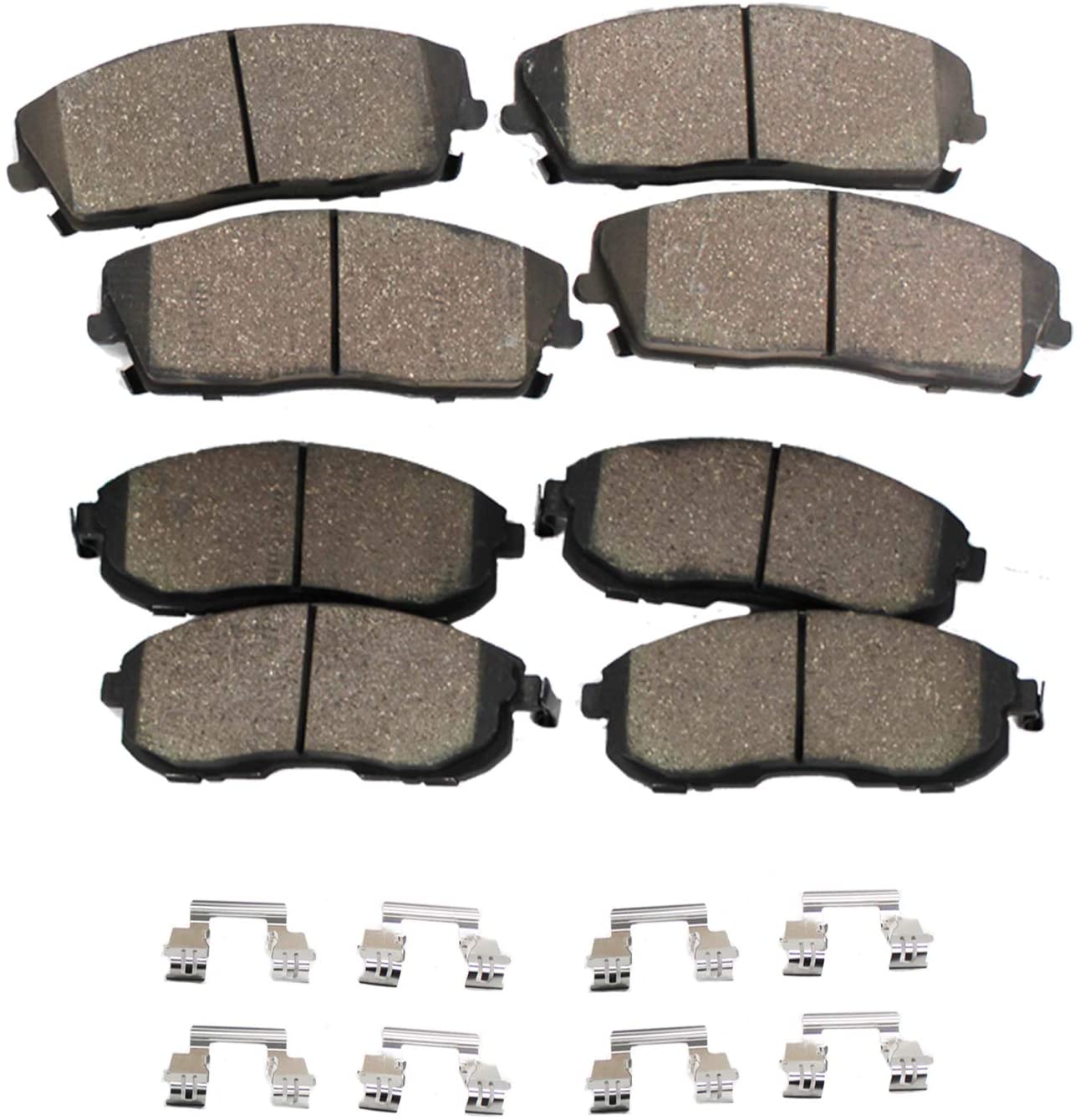 Detroit Axle- FRONT & REAR Ceramic Brake Pads w/Hardware Kit for REAR Dual Piston Rear Calipers Only