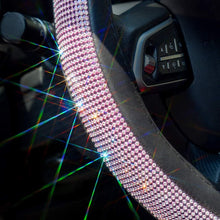 Valleycomfy Diamond Crystal Steering Wheel Cover for Women Girls- Bling Bling Rhinestones Steering Wheel Cover with Universal Fit 15 Inch(Pink White Diamond)