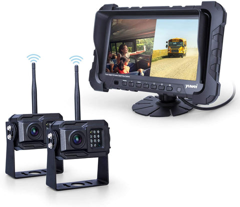 Yuwei Digital Wireless Backup Camera System,YW-77214 Dual HD 720P Camera Wireless Reverse System with Night Vision and Wide Viewing Angles, 7inch Wireless Monitor Split Screen for Trailer, RVs, Ca