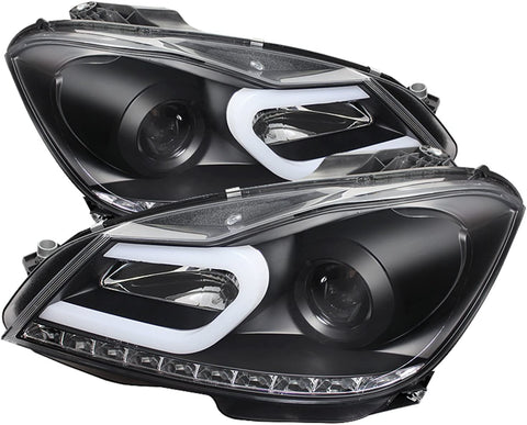 Spyder 5074249 Mercedes Benz W204 C-Class 12-13 Projector Headlights - Halogen Model Only (Not Compatible With Xenon/HID Model) - DRL - Black - High H1 (Included) - Low H7 (Included)