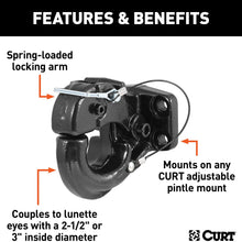CURT 48210 Pintle Hook Hitch 20,000 lbs, Fits 2-1/2 to 3-Inch Lunette Ring, Mount Required