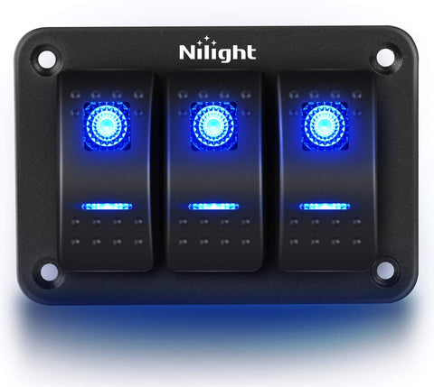 Nilight 90017C 3 Gang Aluminum Panel Toggle Dash 5 Pin On/Off Pre-Wired Rocker Switch Holder for Automotive Car Marine Boat, 2 Years Warranty