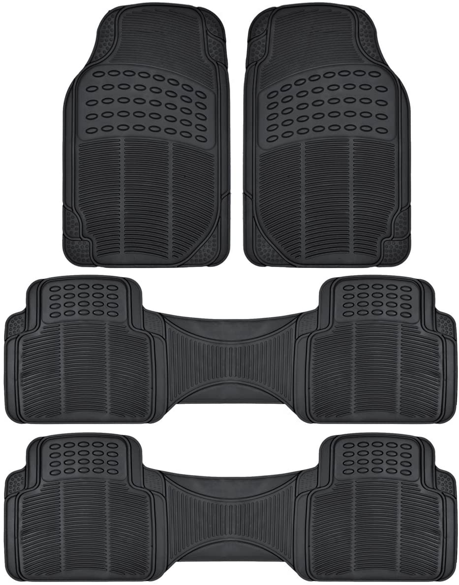 BDK 783-3Row ProLiner Original Heavy Duty 4pc Front & Rear Rubber Floor Mats for Car SUV Van (for 3 Row Vehicles) - All Weather Protection Universal Fit (Black)