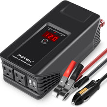 POTEK 500W Power Inverter DC 12 V to 110V AC Car Converter with Digital Display Dual AC Outlets and Dual USB Charging Ports for Tablets, Laptop and Smartphones