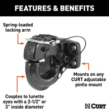 CURT 48215 Pintle Hook Hitch 30,000 lbs, Fits 2-1/2 to 3-Inch Lunette Ring, Mount Required