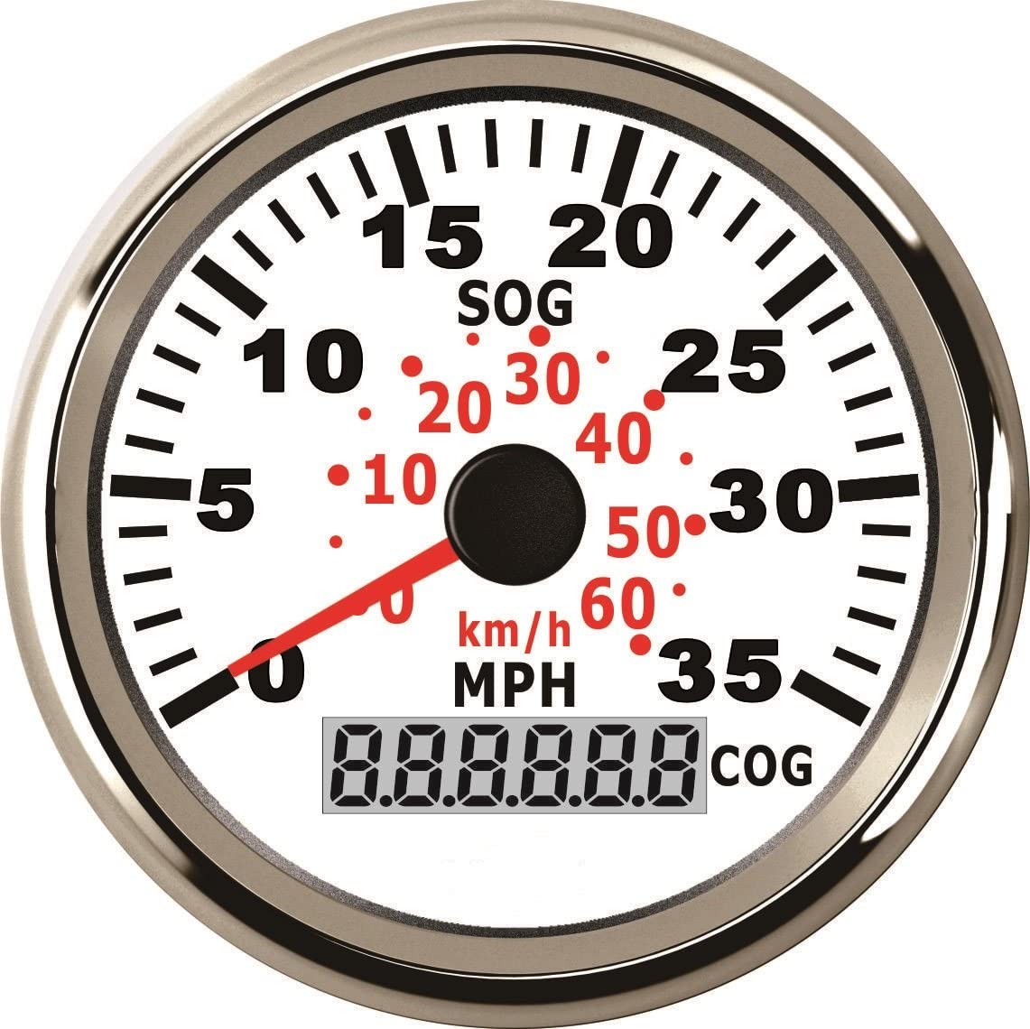 ELING Waterproof GPS Speedometer 0-35MPH Speedo Gauge for Marine with Backlight 3-3/8'' (85mm) 9-32V (LED Shows Course not Odometer)