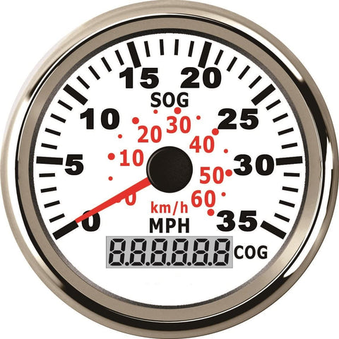 ELING Waterproof GPS Speedometer 0-35MPH Speedo Gauge for Marine with Backlight 3-3/8'' (85mm) 9-32V (LED Shows Course not Odometer)