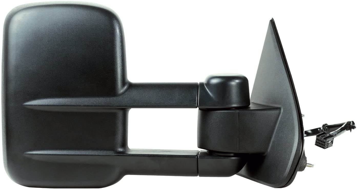Fit System Passenger Side Towing Mirror for Silverado/Sierra, 2500, 3500, Textured Black, extendable, Dual Lens, 1st Design, (no Signal/Power fold/Side Reflector/BLIS), fold, Heated Power (62147G)