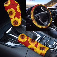 GLENLCWE Sunflower Blue Background Car Steering Wheel Cover Gear Shift Knob Cover & Handbrake Cover Four Seasons Universal 3-Piece Set
