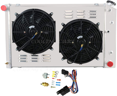 CoolingCare Aluminum 3 Row Core Radiator+ Fan Shroud w/Relay Kits for Chevy GMC Pontiac Buick Multiple V6 Engine 1978-1987