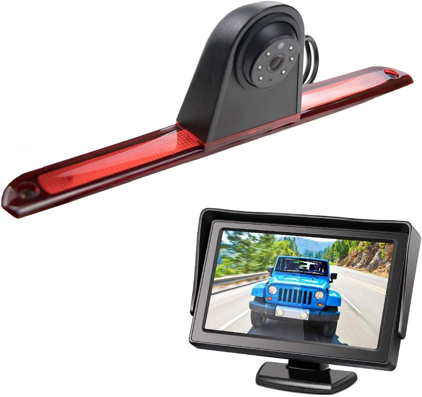 Car Third Roof Top Mount Brake Lamp Camera Brake Light Replacement Rear View Backup Camera +4.3 inch TFT Monitor Kit for Transporter Mercedes Sprinter W906 2007-2018/VW Crafter Truck Vans 2007-2016
