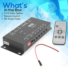 4-Channel Car Video Splitter Controller - Digital Picture Video Signal Switcher with Quad Selectable for Backup Camera Video Monitor Systems CCTV Camera, PAL/NTSC Auto Adapting - Pyle PLVSPLT41