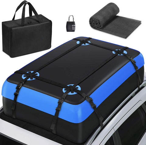 Tukuos Car Roof Bag Cargo Carrier,15 Cubic Feet Heavy Duty Rooftop Cargo Carrier with Anti-Slip Mat,Waterproof Bag,4 Lengthen Reinforced Straps,4 Door Hooks Suitable for All Vehicle with/Without Rack