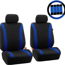 FH Group FH-FB054102 Cosmopolitan Flat Cloth Pair Set Seat Covers, (Airbag Compatible & Split Bench) W. FH2033 Steering Wheel Cover and Seat Belt Pads, Beige/Black-Fit Most Car, Truck, SUV, or Van