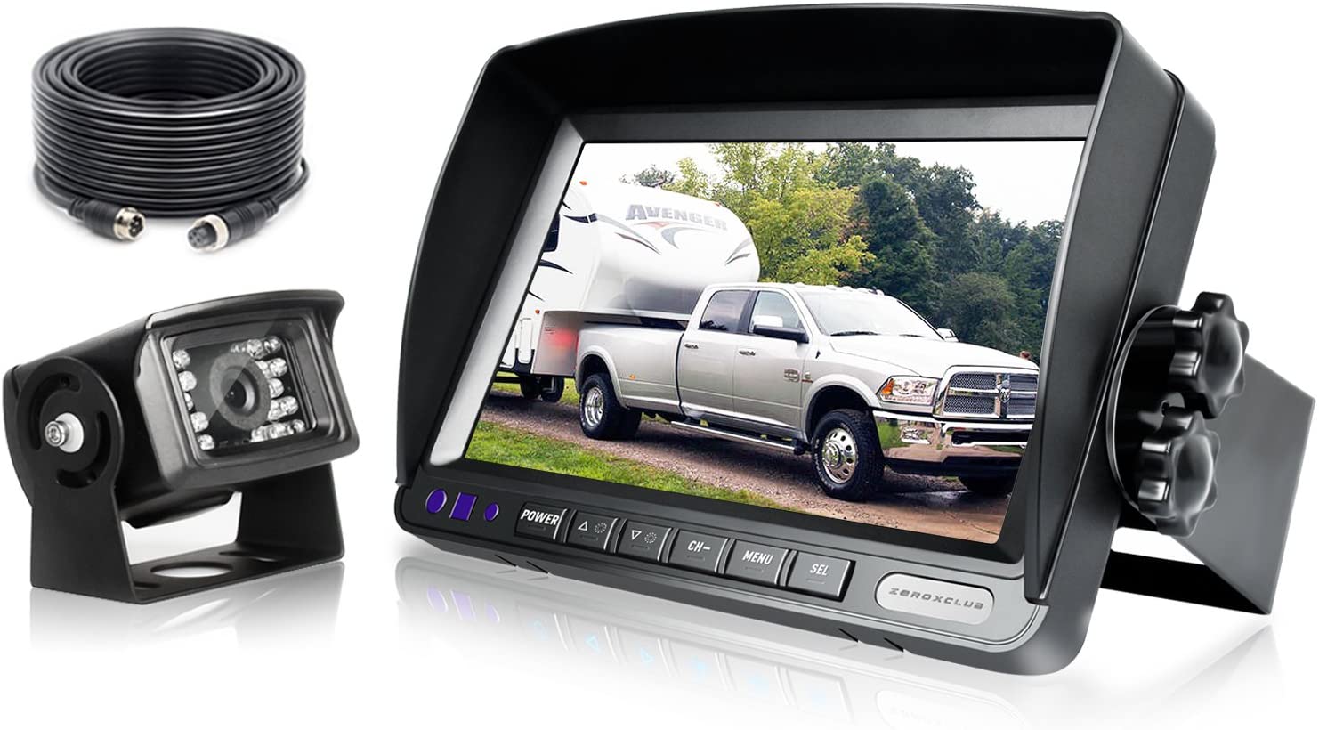 ZEROXCLUB Backup Camera System Kit,Sharp CCD Chip, 100% Not Wash Up,IP69 Waterproof Rear View Camera + 7’’ LCD Reversing Monitor for Truck/Semi-Trailer/Box Truck/RV (ERY01-Wired)