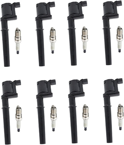 ENA Set of 8 Platinum Spark Plugs and 8 Ignition Coils compatible with 1997-2012 Ford Mustang Lincoln Continental Aviator Navigator 4.6L V8 UF191 SP493