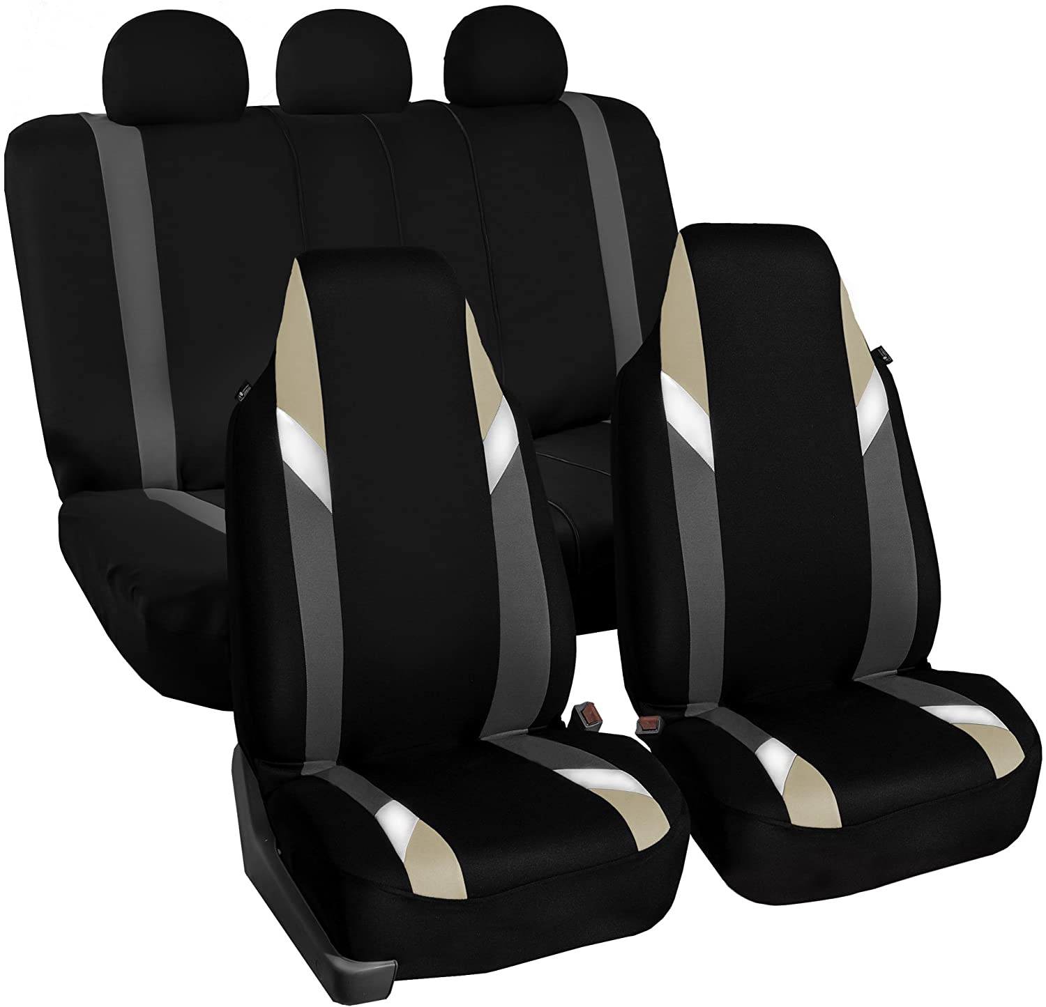 FH Group FB133115 Full Set Premium Modernistic Seat Covers Red/Black- Fit Most Car, Truck, SUV, or Van