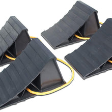 BUNKERWALL Compact Wheel Chock with Rope Handle Pack of 4 (Two Pairs) High Strength Black Plastic - 8.25" by 4.75" by 4.3" BW3484