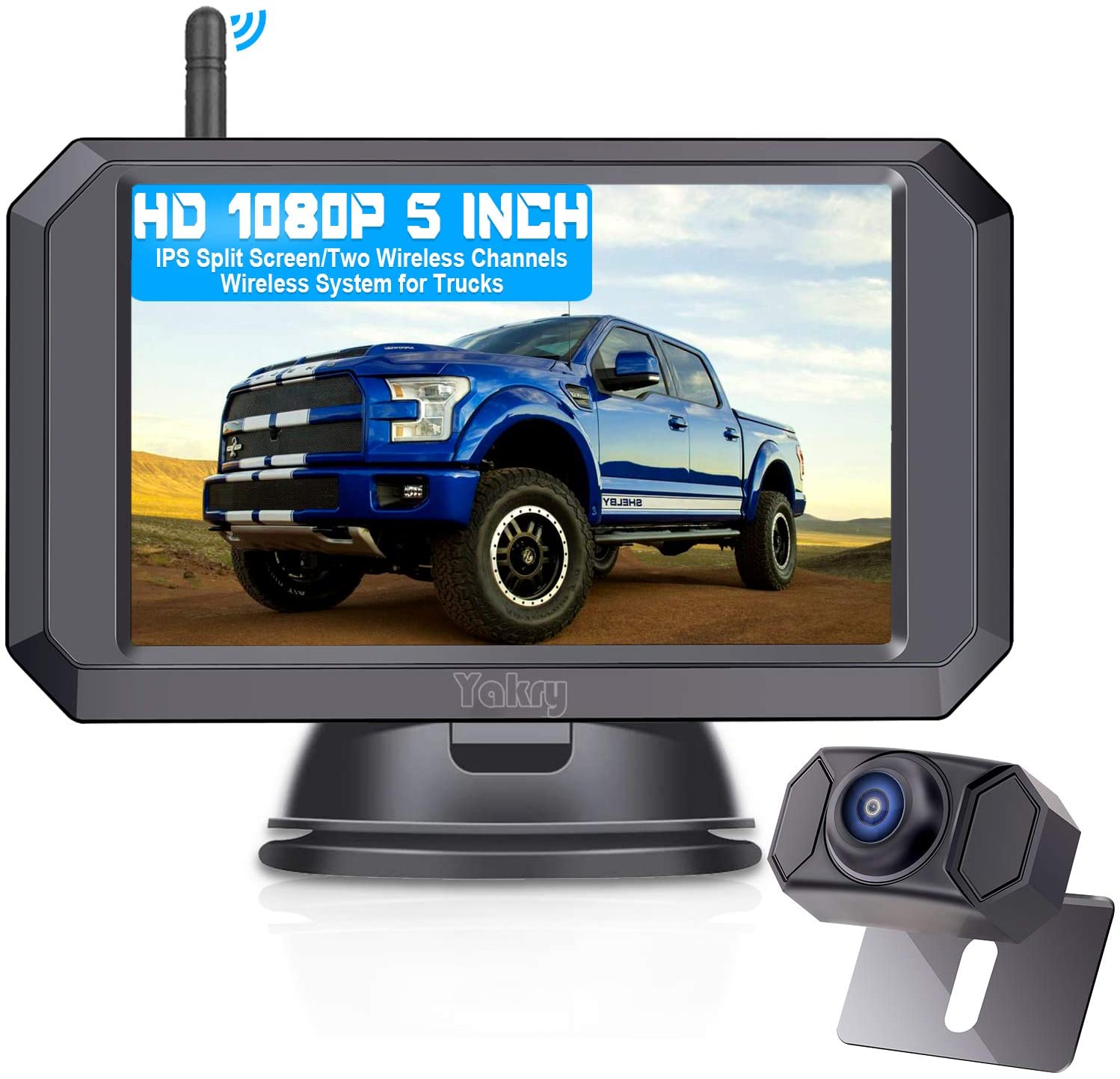 Yakry Y24 HD 1080P Digital Wireless Backup Camera System 5 Inch Monitor Hitch Rear View Camera for Trucks,Campers,Vans,Small RVs,Cars Front View Camera Guide Lines Settings IP69K Waterproof