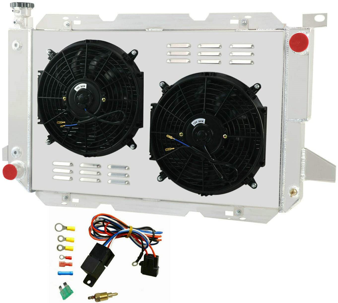 ALLOYWORKS 4 Row All Aluminum Radiator+Fan Shroud+Relay for 1985-1997 Ford F150 F250 F350 Bronco Pickup US