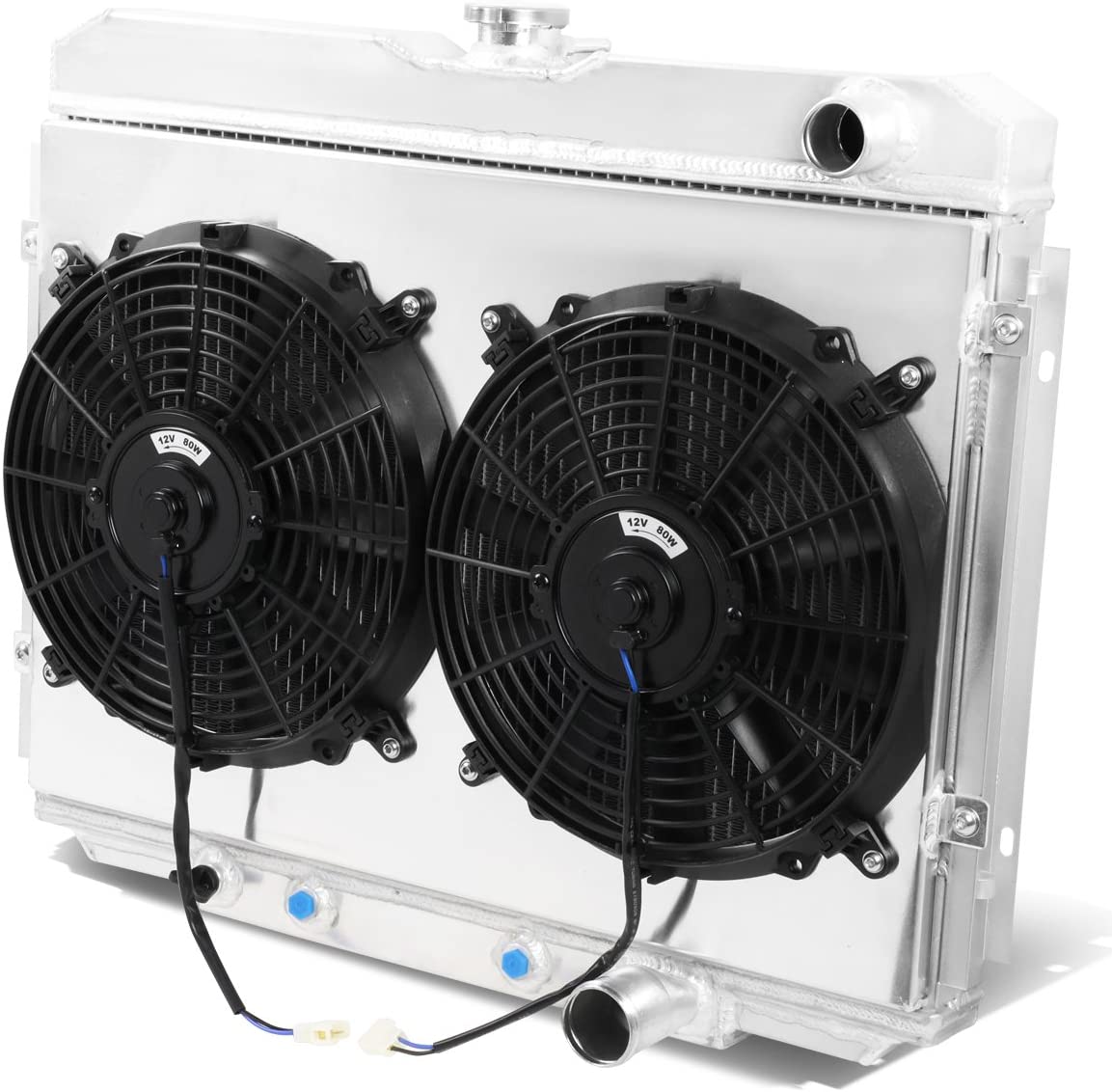 Replacement for Ford Mustang V8 / Mercury Cougar 3-Row Aluminum Radiator + 12V Fan Shroud