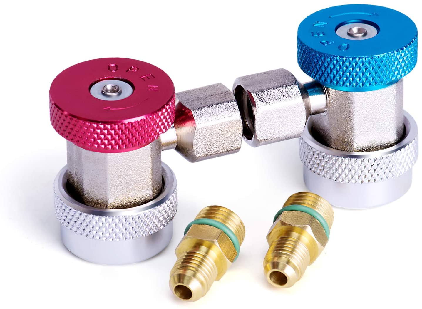 Orion Motor Tech Adjustable R134A Adapter Fittings Quick Coupler High Low AC Freon Manifold Gauge Hose Conversion kit, 1/4