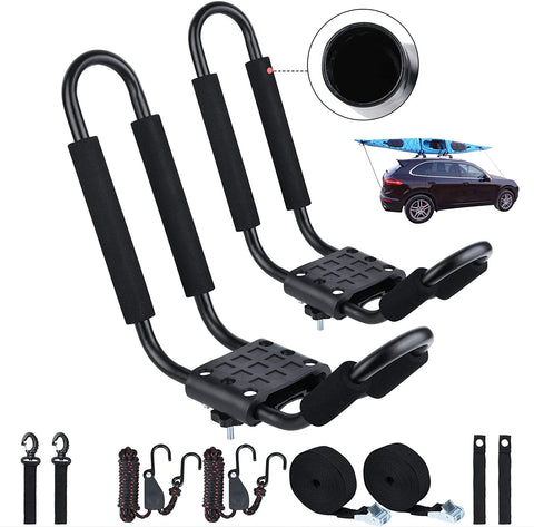 J Bar Kayak Roof Rack, Universal HD Marine Kayak Carrier Top Mount Car SUV Crossbar for Kayaks, Canoe, Surfboards, Ski Board & SUP Paddle Boards on SUV, Car & Truck with(1 Pair)