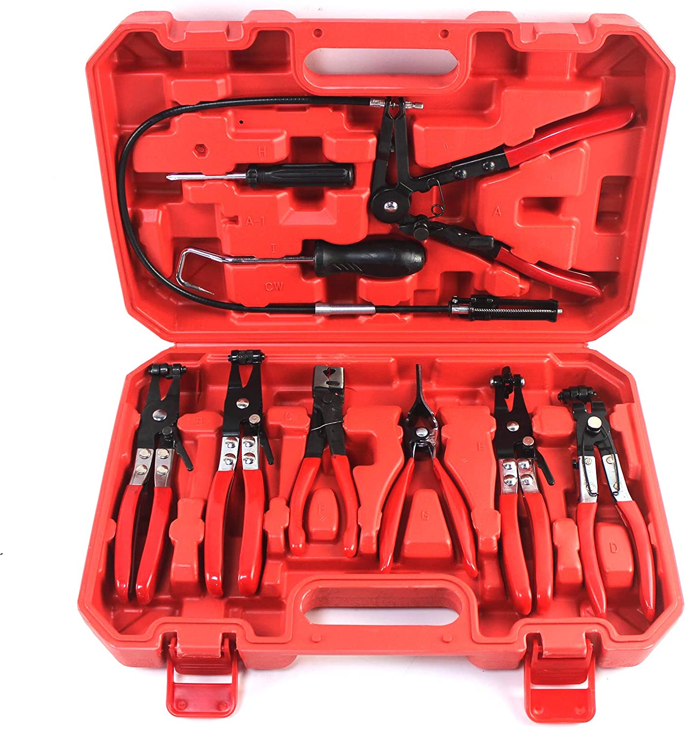 SINOCMP Wire Long Reach Hose Clamp Pliers Set with 9PCS Clamp Pliers Fuel Oil Water Hose Auto Tools Part for Replacement of Fuel, Oil and Water Hose, Removal and Locking of Clamps,3 Month Warranty