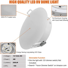 Facon 4.5Inch LED RV Puck Light Full Aluminum Recessed Mount Down Light 12V Interior Light for RV Motor-Homes Camper Caravan Trailer Boat (4000K Cool White Light)