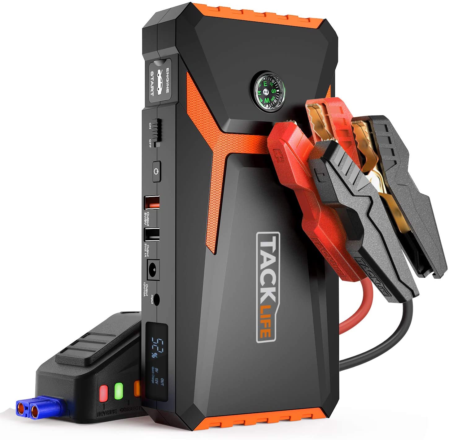 TACKLIFE T8 800A Peak 18000mAh Lithium Car Jump Starter for Up to 7.0L Gas or 5.5L Diesel Engine, 12V Auto Battery Booster with LCD Screen, Portable Power Bank with USB Quick Charge (Classic Orange)