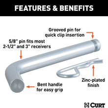 CURT 21507 Heavy-Duty Trailer Hitch Pin & Clip with Grooved Head, 5/8-Inch Diameter, Fits 2-1/2 or 3-Inch Receiver