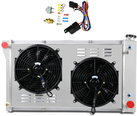 CoolingCare For 1967-1972 Chevy&GMC C/K Series 10 20 30 Pickup Truck Suburban, 3 Row Core Aluminum Radiator w/Shroud Fans