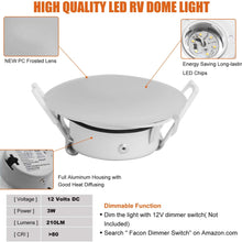 Facon 3 Inch LED RV Puck Light Full Aluminum Recessed Mount Down Light, 12V Interior Light for RV Motor-Homes Camper Caravan Trailer Boat (3400K Warm White Light)